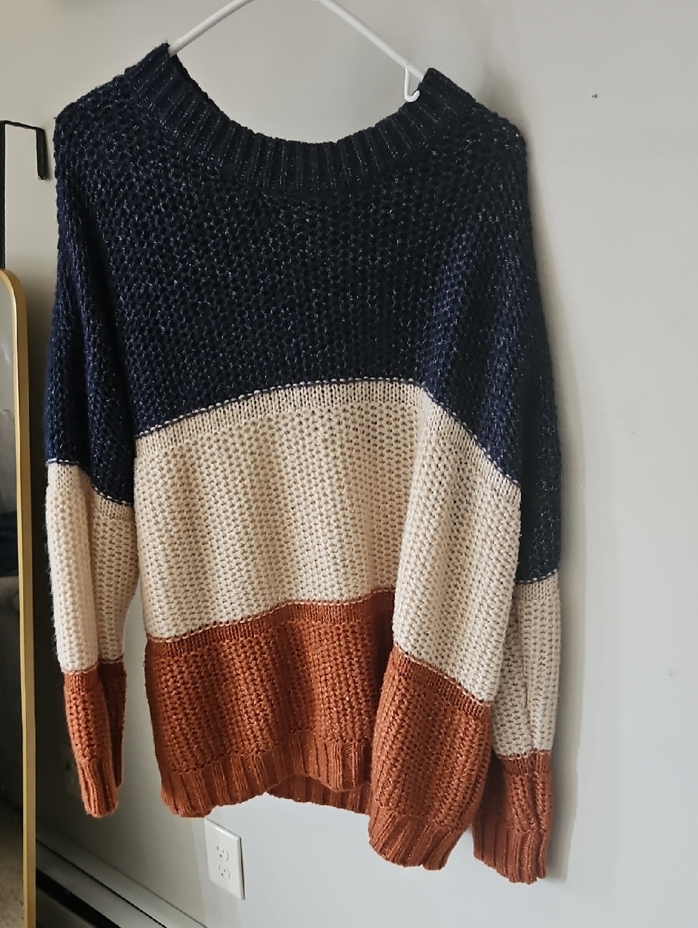 Colorblock Chunky Knit Sweater - Navy, Cream & Rust